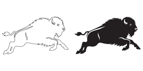 Wild bison running silhouette vector – energetic and dynamic design for wildlife-themed products – bison silhouette – bison vector – bison illustration – minimalist bison outline – bison icon

