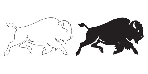 Dynamic running bison silhouette in vector form – ideal for outdoor, eco, and animal branding – bison silhouette – bison vector – bison illustration – minimalist bison outline – bison line art

