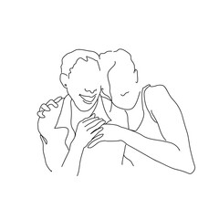 LGBTQ pride gay month simple 2 people hand each other other hand draw vector line illustration