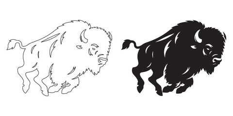 Powerful running bison silhouette vector – dynamic wild animal illustration for nature projects – bison vector – bison illustration – bison icon – minimalist bison outline – bison line art

