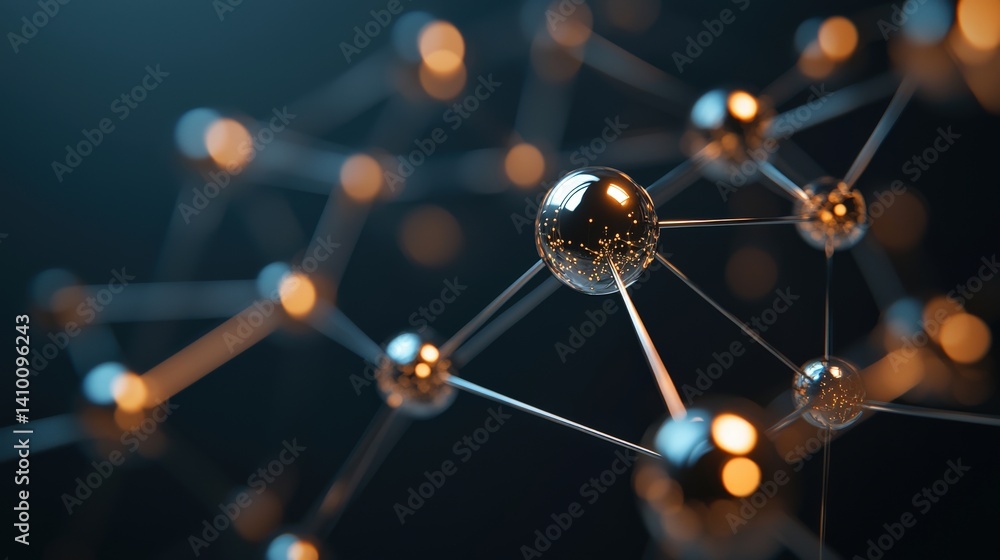 Poster a close-up visualization of interconnected molecular structures, showcasing spheres and bonds with g