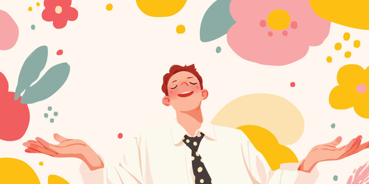 An illustration depicts a relaxed individual surrounded by an array of floral elements, the scene exudes a sense of freedom and contentment.