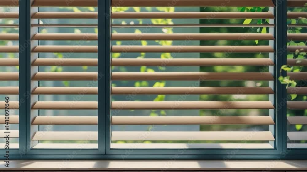 Poster empty shop window with blinds for mockup. vacant office window template for copy space.