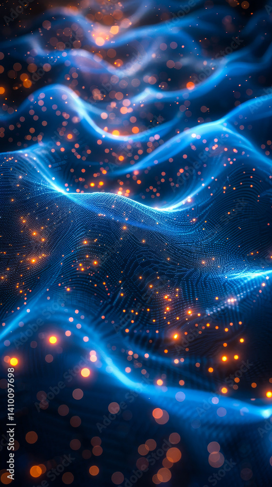 Poster futuristic high tech big data visualization with 3d abstract particle network background and glowing