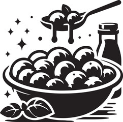 Silhouette vector of gnocchi served with sauce, perfect for Italian cuisine, pasta menus, and culinary design elements.