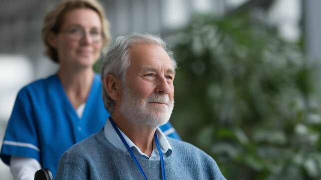 Caring Nurse Assisting Elderly Patient in Wheelchair &ndash; Healthcare and Support Concept. nurse, senior patient, wheelchair care, elderly healthcare, patient care, healthcare worker, medical support, sen