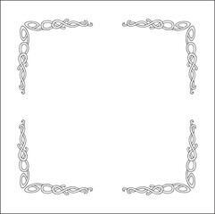 Elegant black and white ornamental frame, decorative border, corners for greeting cards, banners, business cards, invitations, menus. Isolated vector illustration.	
