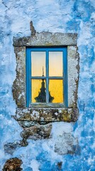 Blue Window Reflection Old Church Sunset Silhouette
