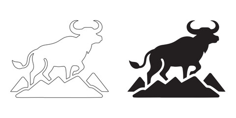 Unique buffalo icon – simple silhouette vector art perfect for farm, wildlife, and eco branding – buffalo silhouette – buffalo vector – buffalo illustration – buffalo outline – buffalo lineart