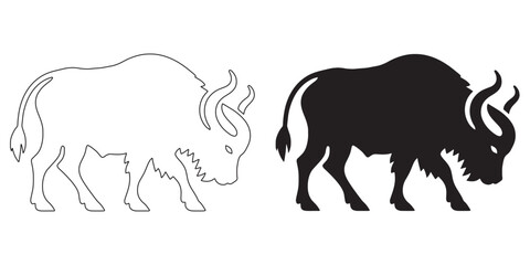 Sharp buffalo silhouette – bold vector art ideal for wildlife branding and eco-friendly designs – buffalo silhouette – buffalo vector – buffalo illustration – minimalist buffalo outline – buffalo icon