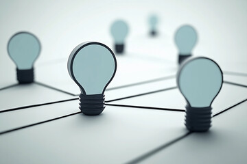 Conceptual representation of idea generation with light bulbs connected by lines in a minimalist setting