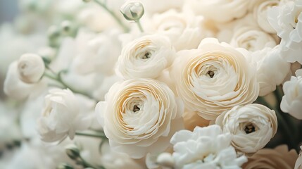 Obraz premium ふんわりとした白いラナンキュラスの花束