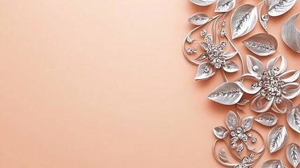 Naklejka premium Silver Floral Design on Peach Background