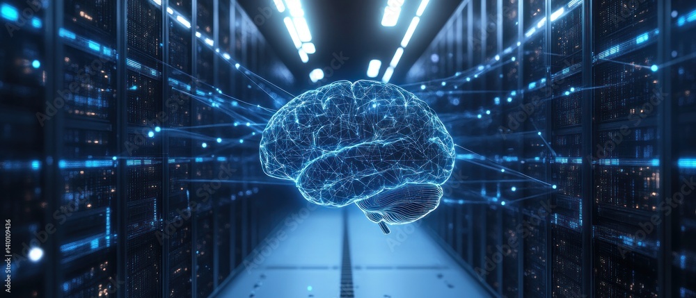 Poster futuristic brain network in a data center environment