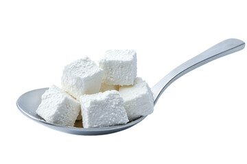 cheese cubes on spoon - dairy product food photography