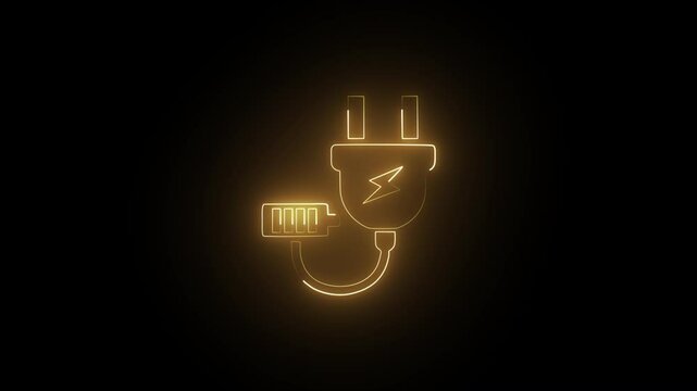Power-Plug icon neon glow animation sign on black background.  Power icon animation symbol. 4k HD video 