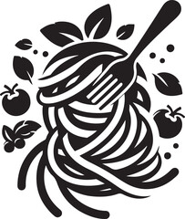 Silhouette vector of fettuccine alfredo pasta on a plate with creamy sauce. Great for Italian cuisine, restaurant menus, and food-related design work.