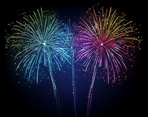 A vibrant pattern of colorful fireworks against a navy blue background