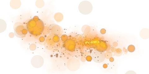 An enchanting bokeh effect featuring glowing orange orbs and soft sparkles on a transparent background.