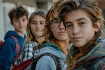 Obraz premium Portrait of a group of high school students looking at camera after school