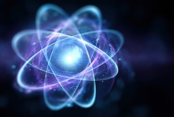 A vibrant, glowing representation of an atom with orbiting electrons, symbolizing atomic structure and energy.