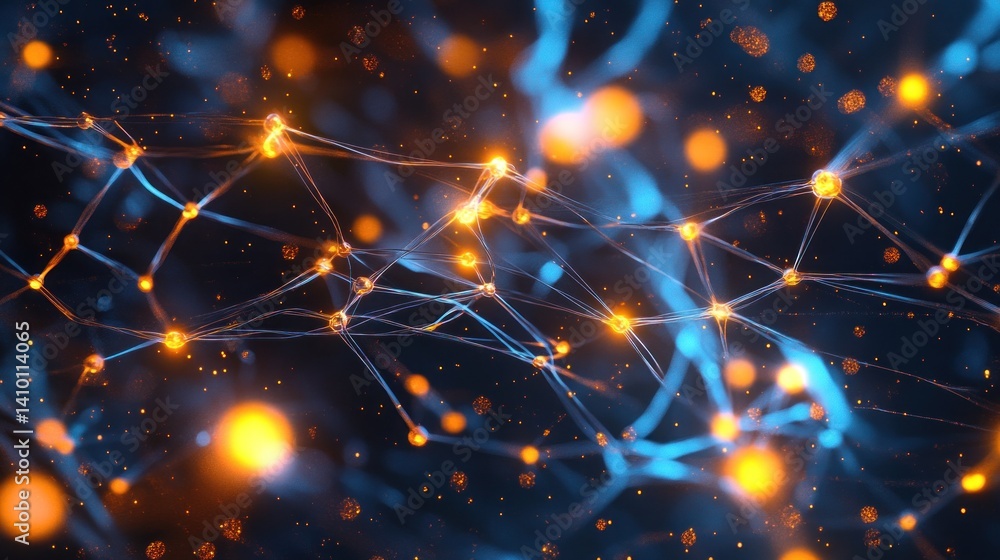 Poster abstract network of glowing nodes and connections