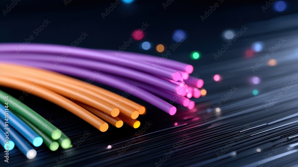 Poster colorful wires lie against a dark background, creating a vibrant visual contrast, highlighted by sof