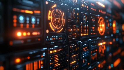 Futuristic digital control panel with glowing displays. - Powered by Adobe