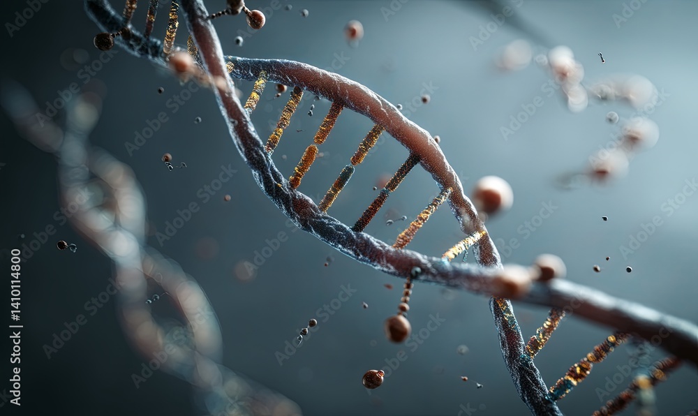 Poster exploring the structure and details of dna in a digital rendering