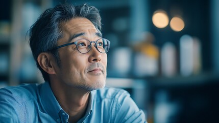 物思いにふける中年男性のオフィスポートレート
