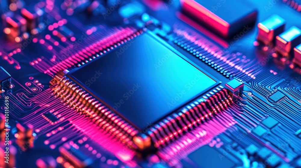 Poster close-up of a microchip's intricate design