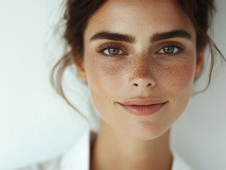 Beautiful woman close-up, doctor nurse care portrait close-up