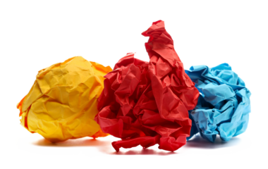 Set colorful crumpled paper ball isolated on white background, clipping path