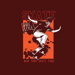 Skate Fre Style Newyork skate park skater graphic tee