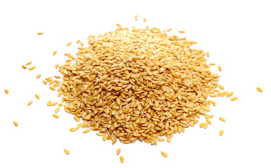 Golden flax seed, linseed isolated on white background, top view	