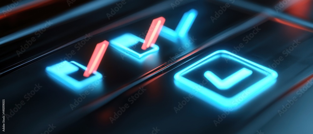 Poster abstract neon interface: digital choice and selection