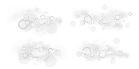 A mesmerizing white bokeh effect featuring glowing orbs and soft sparkles on a transparent background.