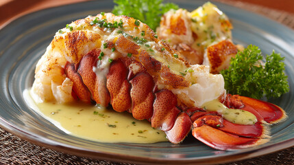 Lobster tail with garlic butter sauce Elegant plating