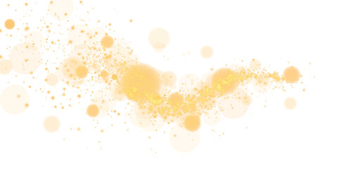 A delicate golden bokeh effect featuring glowing orbs and soft sparkles on a transparent background