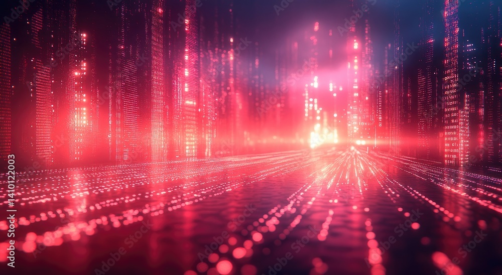 Poster vibrant red shimmering light particles creating a futuristic and energetic background ideal for tech