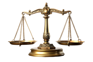 Elegant Brass Balance Scale on Wooden Base   isolated on white background . 