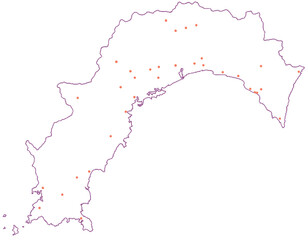 高知県　地図　白　斑点　イラスト