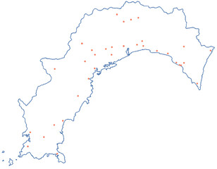 高知県　地図　白　斑点　イラスト