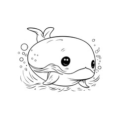 Space Whale Coloring Page – Cute Grayscale Cartoon for Kids