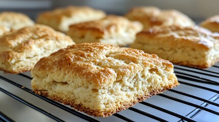 冷却ラックに並べられた焼きたてのスコーン