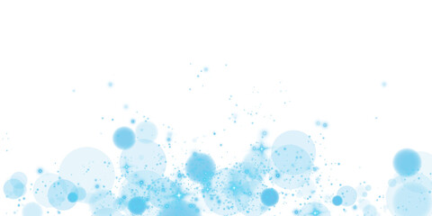 A beautiful light blue bokeh effect with glowing orbs and soft sparkles on a transparent background