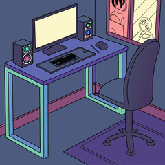 vector illustration LED light  gaming desk-