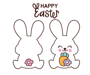 cute bunny rabbit back kawaii animal spring season with flower