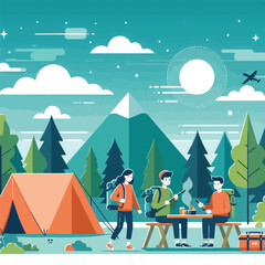 vector image of people camping