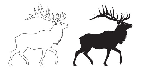 Powerful elk vector silhouette – bold design perfect for wildlife, adventure, and nature logos – elk silhouette – elk vector – elk illustration – minimalist elk outline – elk icon

